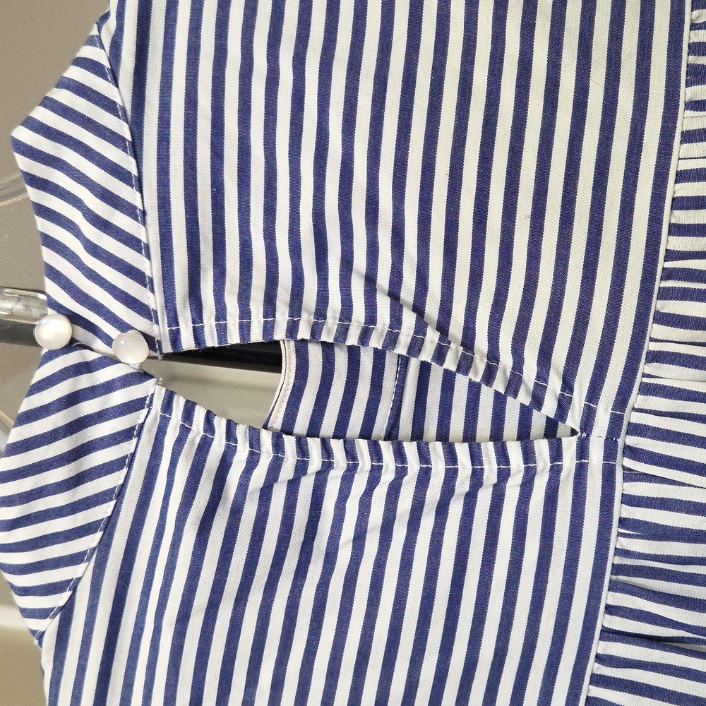 Icone Par Simons Blue & White Pinstripe Tiered Ruffle Mini Dress Long Sleeve - Picture 6 of 8